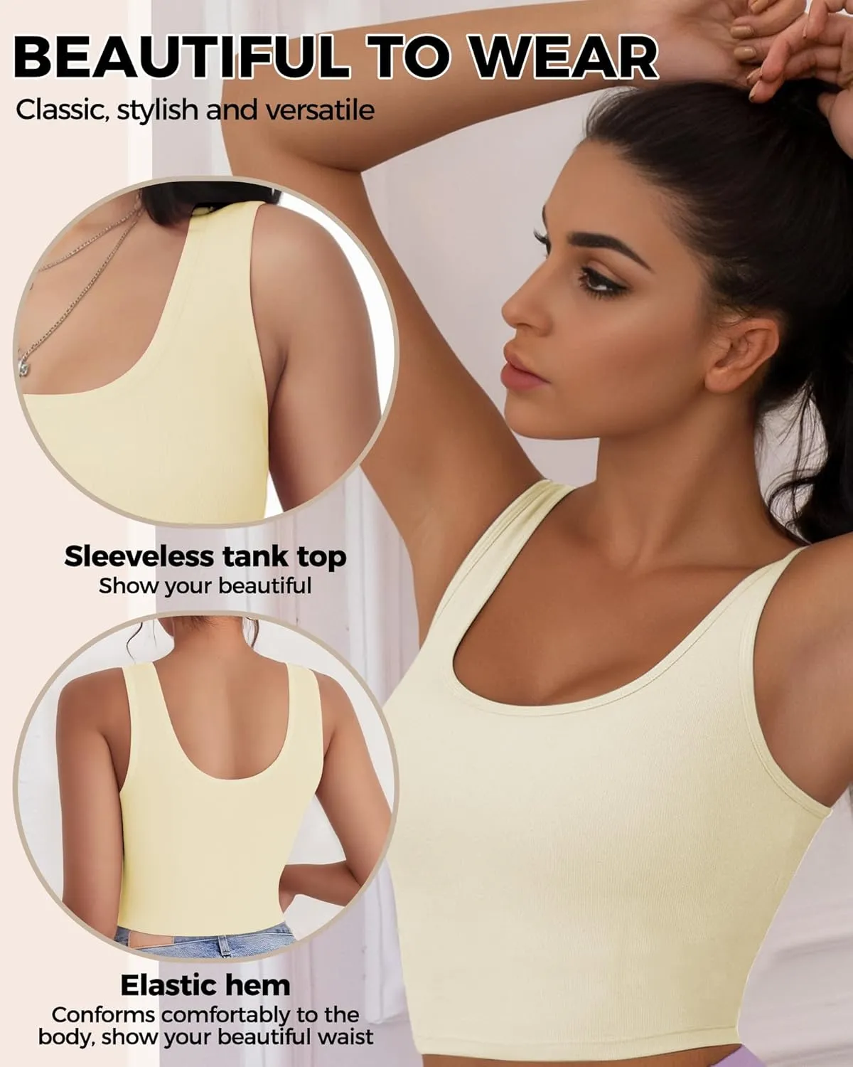 2-3Pcs Tank Tops for Women, U Neck Sleeveless Crop Tops, Basic Cropped Racerback Going Out Tops Athletic Sports Shirts