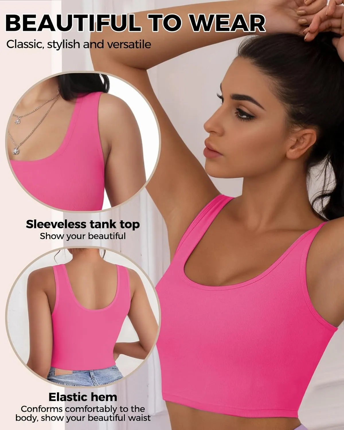 2-3Pcs Tank Tops for Women, U Neck Sleeveless Crop Tops, Basic Cropped Racerback Going Out Tops Athletic Sports Shirts