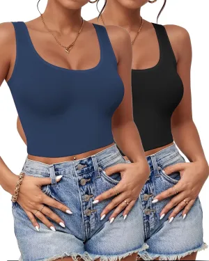 2-3Pcs Tank Tops for Women, U Neck Sleeveless Crop Tops, Basic Cropped Racerback Going Out Tops Athletic Sports Shirts