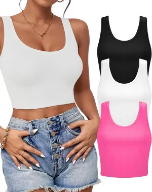 2-3Pcs Tank Tops for Women, U Neck Sleeveless Crop Tops, Basic Cropped Racerback Going Out Tops Athletic Sports Shirts