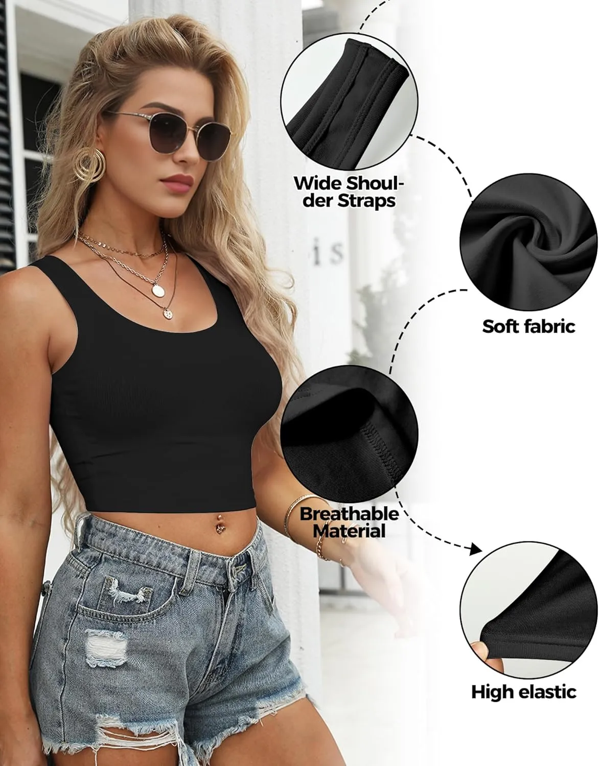2-3Pcs Tank Tops for Women, U Neck Sleeveless Crop Tops, Basic Cropped Racerback Going Out Tops Athletic Sports Shirts