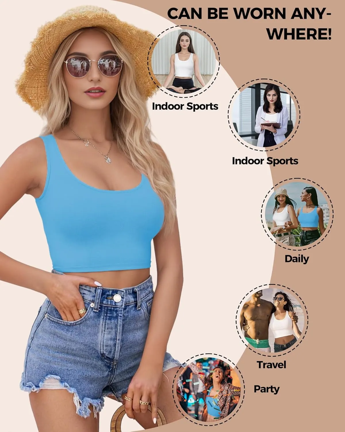 2-3Pcs Tank Tops for Women, U Neck Sleeveless Crop Tops, Basic Cropped Racerback Going Out Tops Athletic Sports Shirts