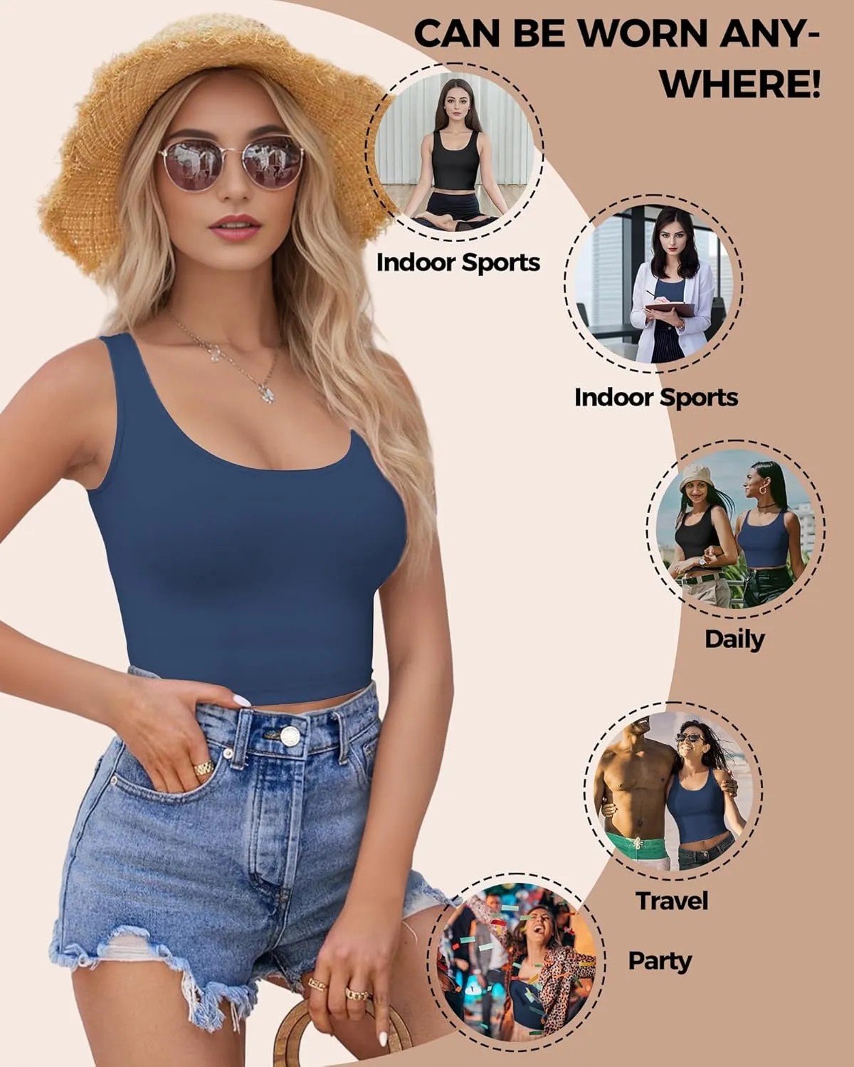 2-3Pcs Tank Tops for Women, U Neck Sleeveless Crop Tops, Basic Cropped Racerback Going Out Tops Athletic Sports Shirts