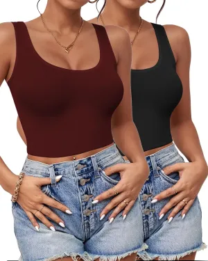 2-3Pcs Tank Tops for Women, U Neck Sleeveless Crop Tops, Basic Cropped Racerback Going Out Tops Athletic Sports Shirts