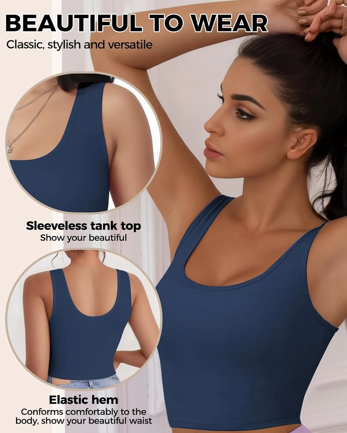 2-3Pcs Tank Tops for Women, U Neck Sleeveless Crop Tops, Basic Cropped Racerback Going Out Tops Athletic Sports Shirts