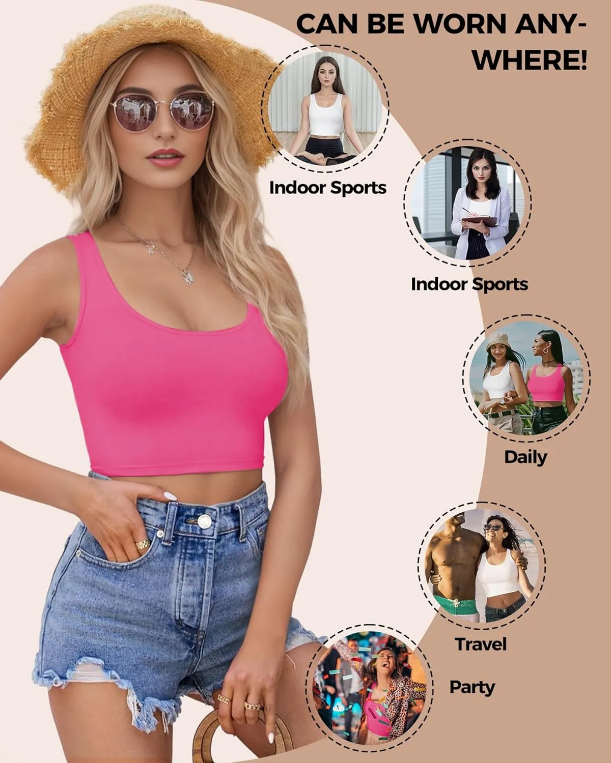 2-3Pcs Tank Tops for Women, U Neck Sleeveless Crop Tops, Basic Cropped Racerback Going Out Tops Athletic Sports Shirts