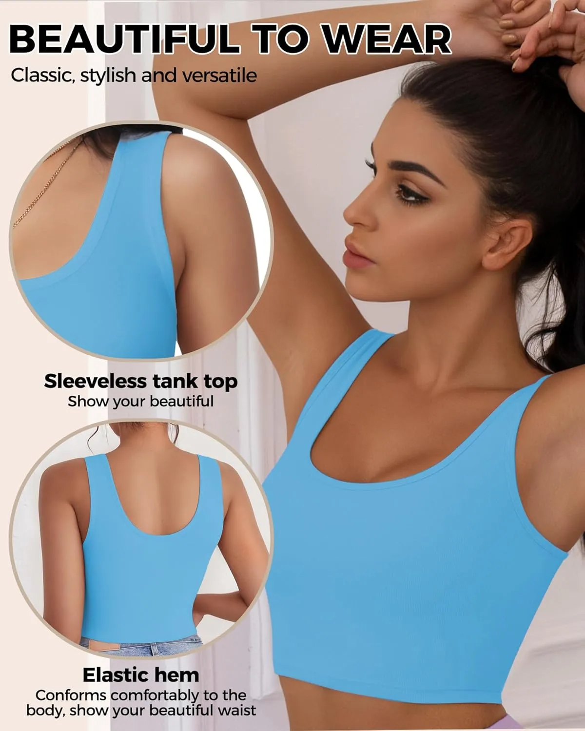 2-3Pcs Tank Tops for Women, U Neck Sleeveless Crop Tops, Basic Cropped Racerback Going Out Tops Athletic Sports Shirts