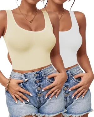 2-3Pcs Tank Tops for Women, U Neck Sleeveless Crop Tops, Basic Cropped Racerback Going Out Tops Athletic Sports Shirts