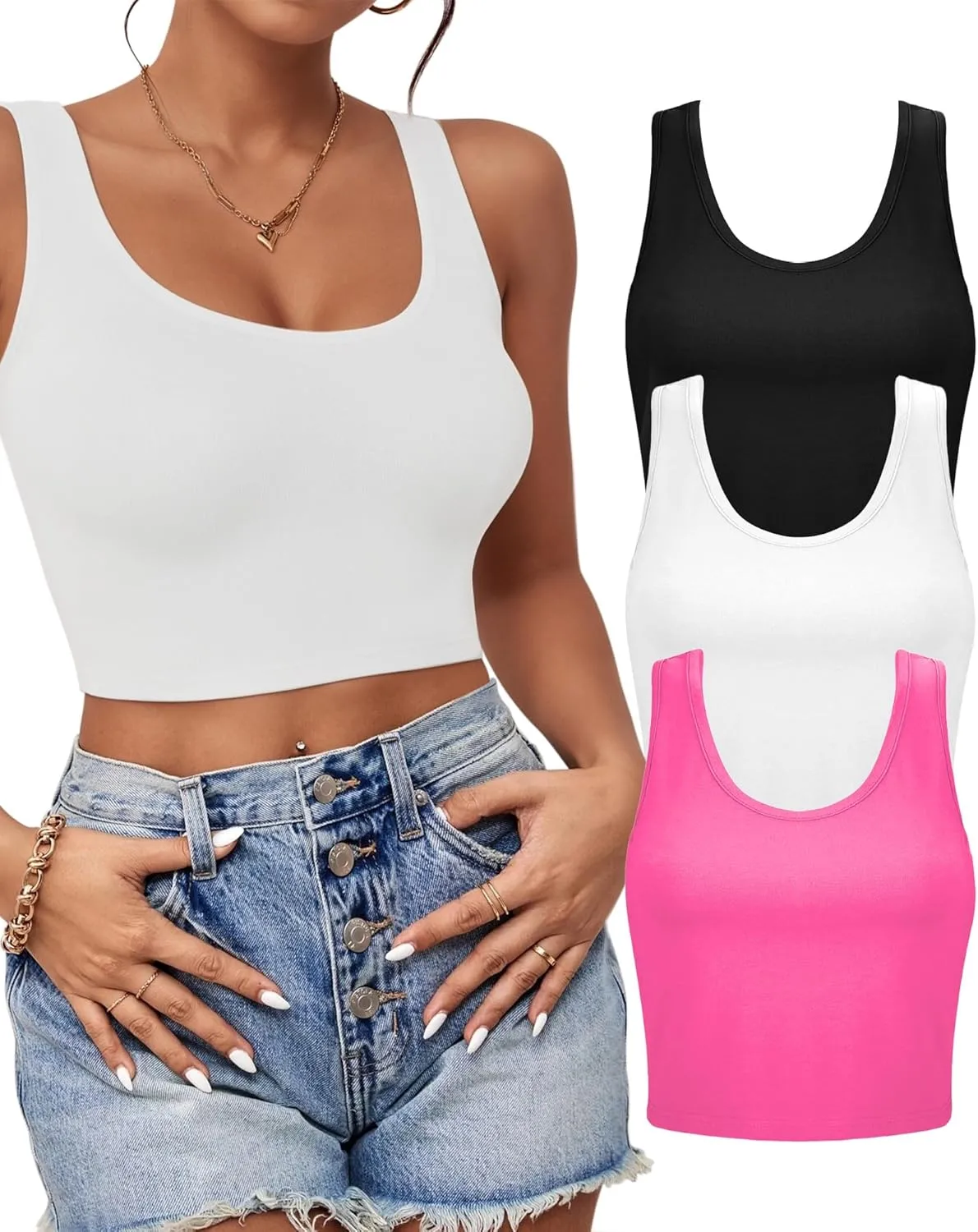 2-3Pcs Tank Tops for Women, U Neck Sleeveless Crop Tops, Basic Cropped Racerback Going Out Tops Athletic Sports Shirts