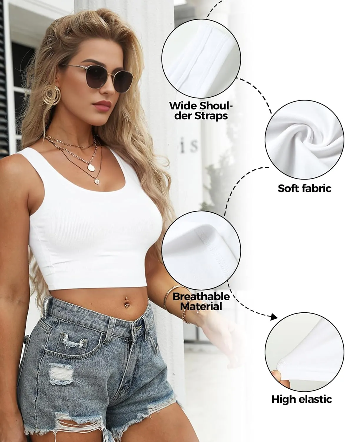 2-3Pcs Tank Tops for Women, U Neck Sleeveless Crop Tops, Basic Cropped Racerback Going Out Tops Athletic Sports Shirts