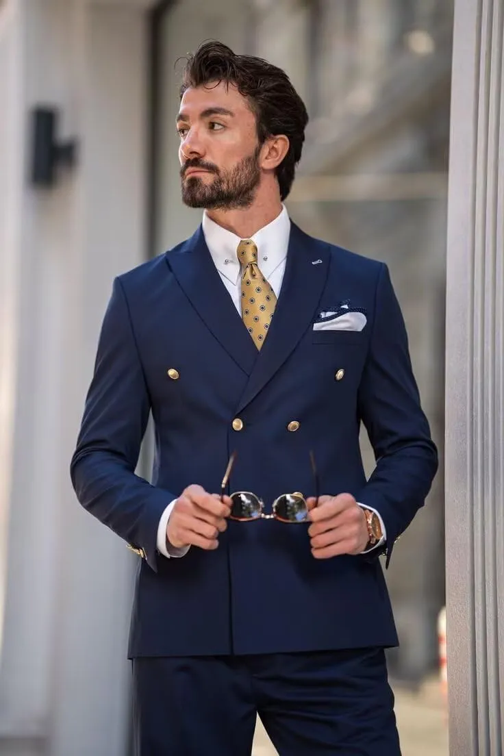 2 Piece Double Breasted Suit Men Slim Fit Mens Double Breasted Blazer Pants Sets Wedding Prom Homecoming Suit
