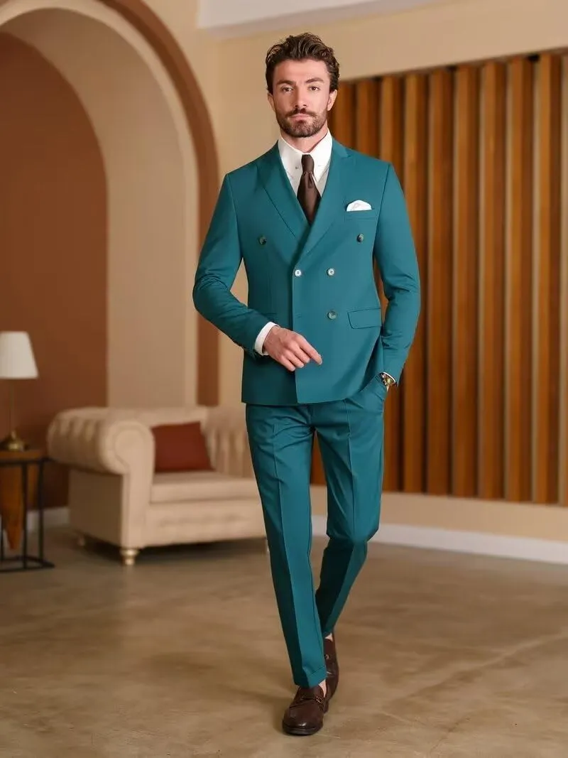 2 Piece Double Breasted Suit Men Slim Fit Mens Double Breasted Blazer Pants Sets Wedding Prom Homecoming Suit