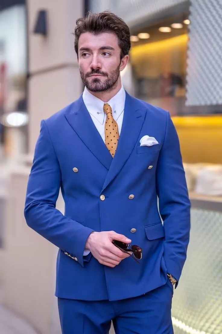 2 Piece Double Breasted Suit Men Slim Fit Mens Double Breasted Blazer Pants Sets Wedding Prom Homecoming Suit