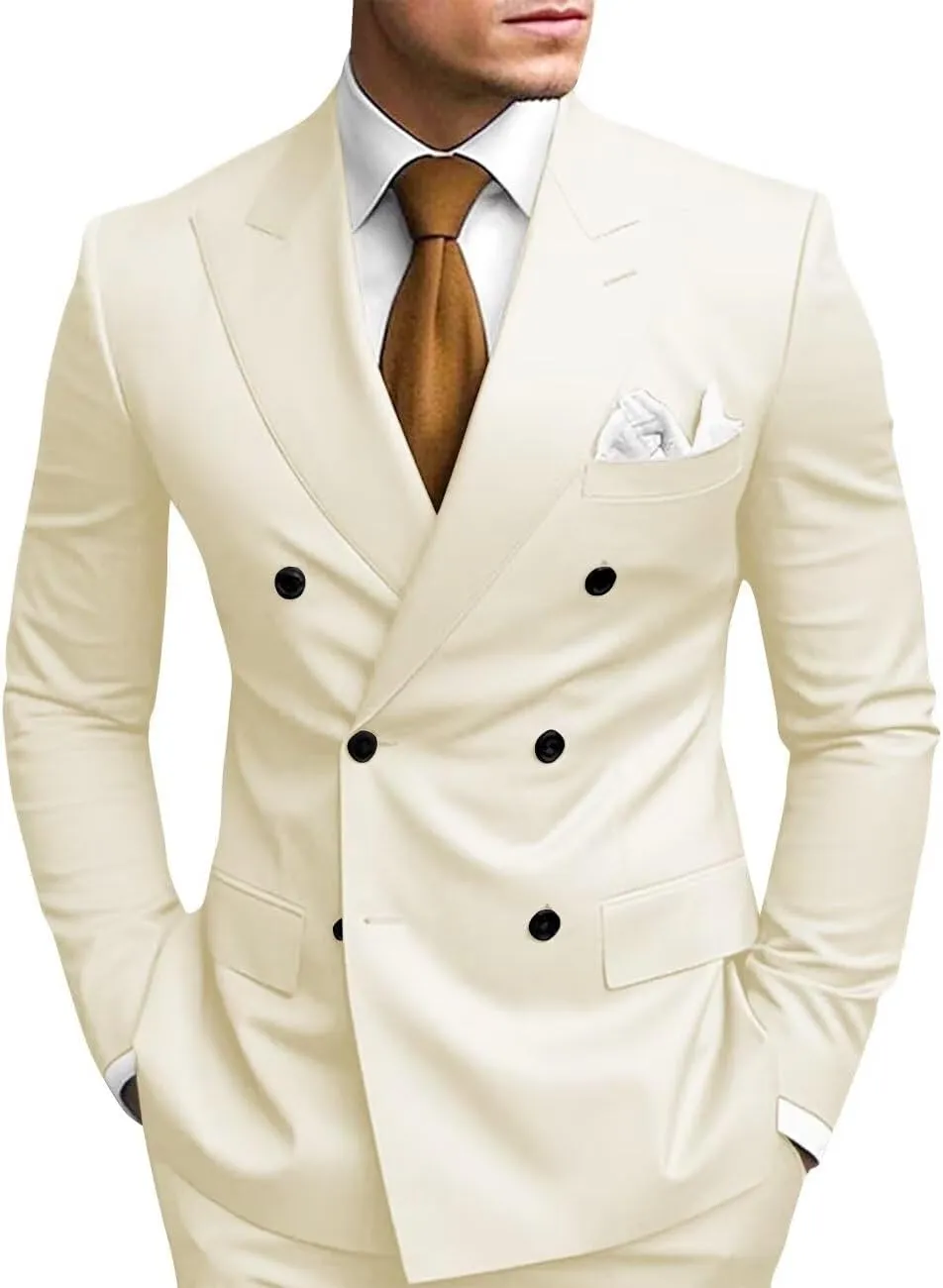2 Piece Double Breasted Suit Men Slim Fit Mens Double Breasted Blazer Pants Sets Wedding Prom Homecoming Suit