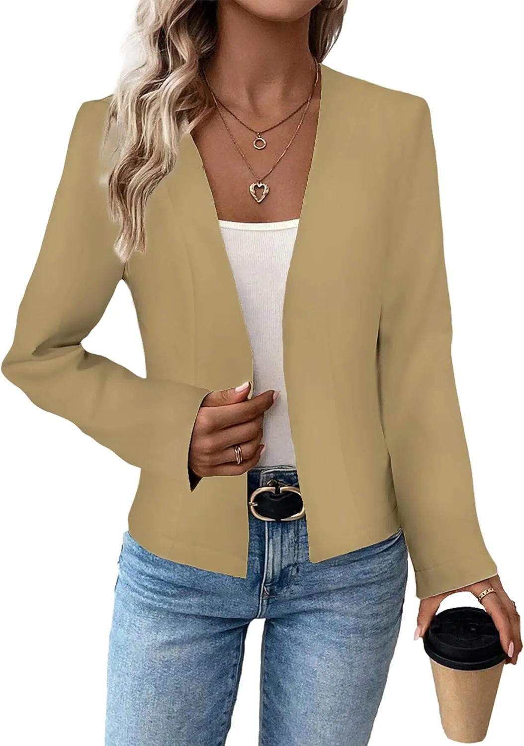 2025 Women's Spring Tweed Blazer Fully-Lined Collarless Open Front Elegant Petite Cute Fashion Casual Work Jacket