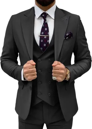 3 Piece Suit Men Slim Fit Double Breasted Suit for Men Wedding Suits Classic One Button Formal Prom Dinner Tuxedo