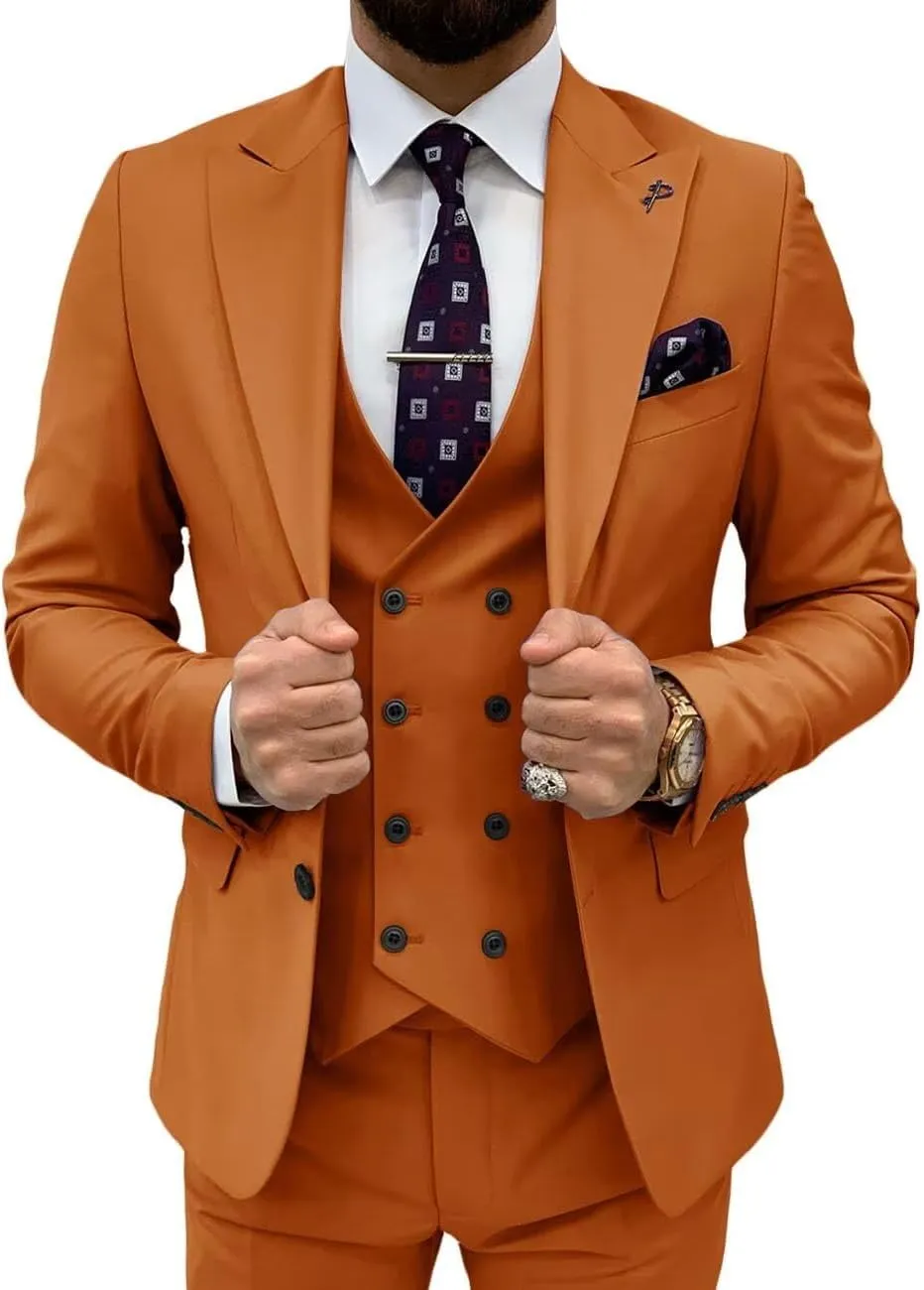 3 Piece Suit Men Slim Fit Double Breasted Suit for Men Wedding Suits Classic One Button Formal Prom Dinner Tuxedo