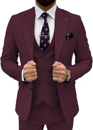 3 Piece Suit Men Slim Fit Double Breasted Suit for Men Wedding Suits Classic One Button Formal Prom Dinner Tuxedo