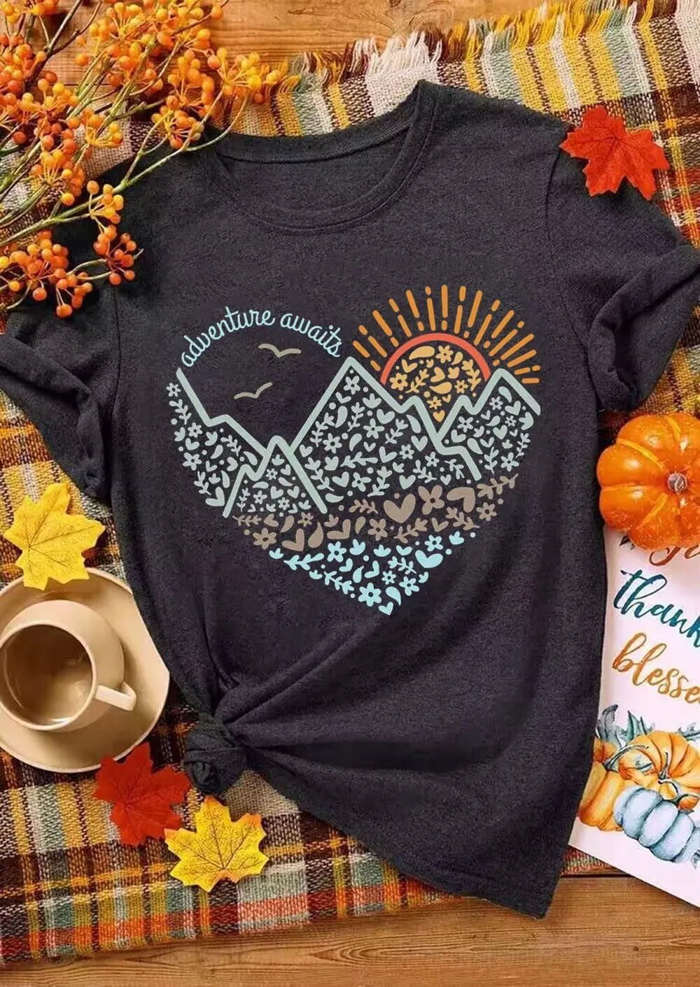 Adventure Awaits Outdoor Graphic T Shirt Women Retro Colorful Print Tees Hike Mountain Nature Travel Shirt Workout Tops