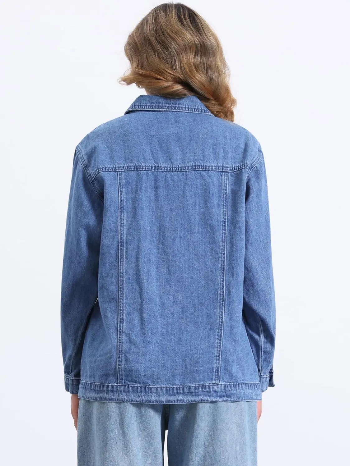 Allegra K Long Denim Jacket for Women's Oversized Long Sleeve Pocket Jean Jacket