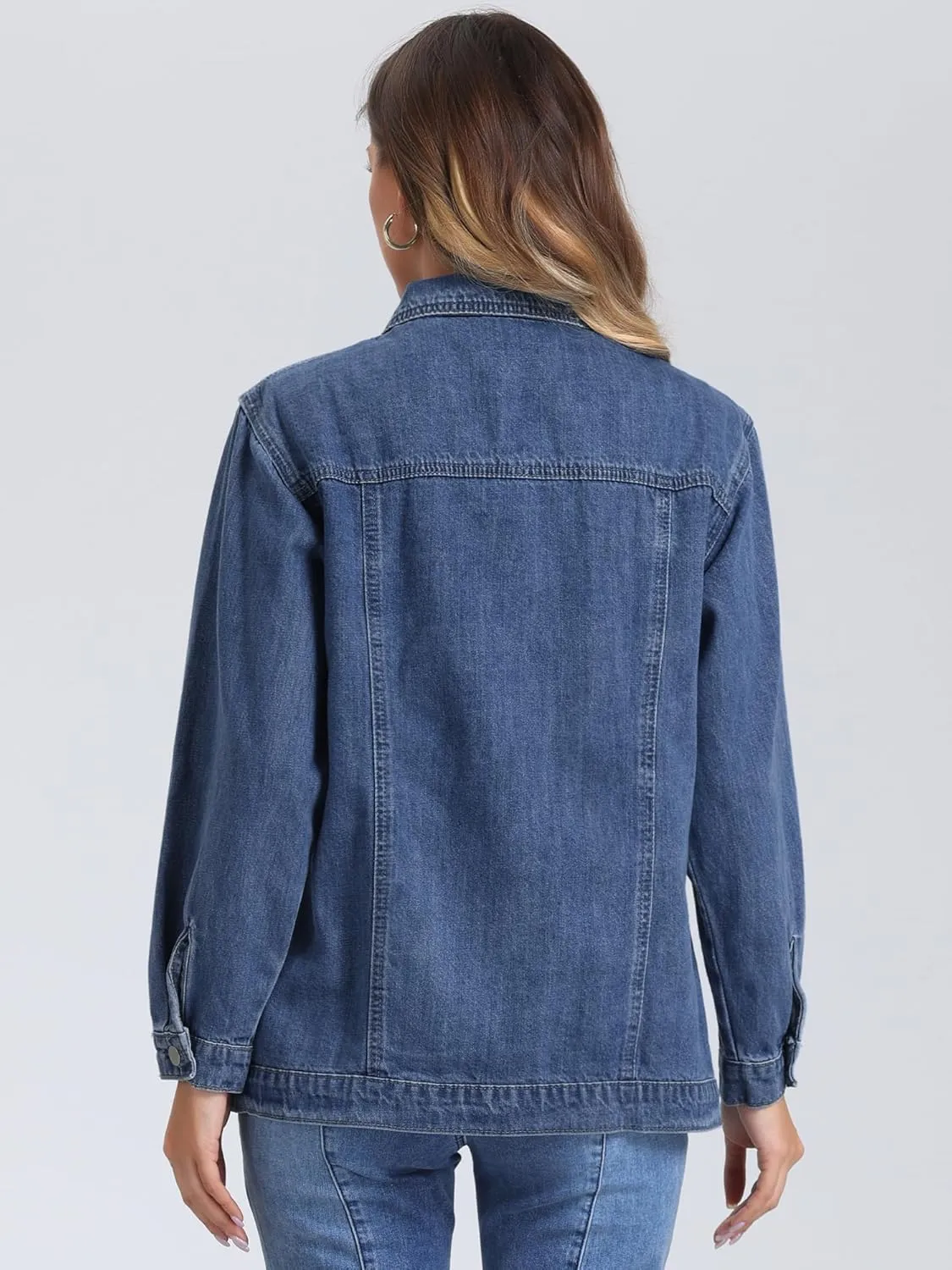 Allegra K Long Denim Jacket for Women's Oversized Long Sleeve Pocket Jean Jacket