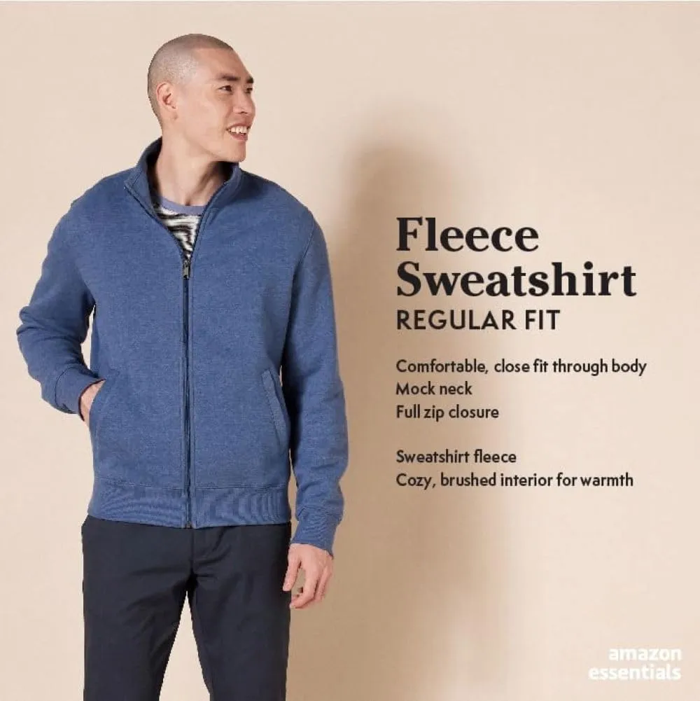 Amazon Essentials Men's Sweatshirt, Mock Neck, Fleece Zip Up