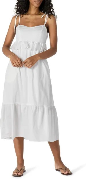 Amazon Essentials Women's Fit and Flare Cotton Sateen Empire Waist Midi Ruffle Dress