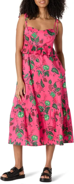 Amazon Essentials Women's Fit and Flare Cotton Sateen Empire Waist Midi Ruffle Dress