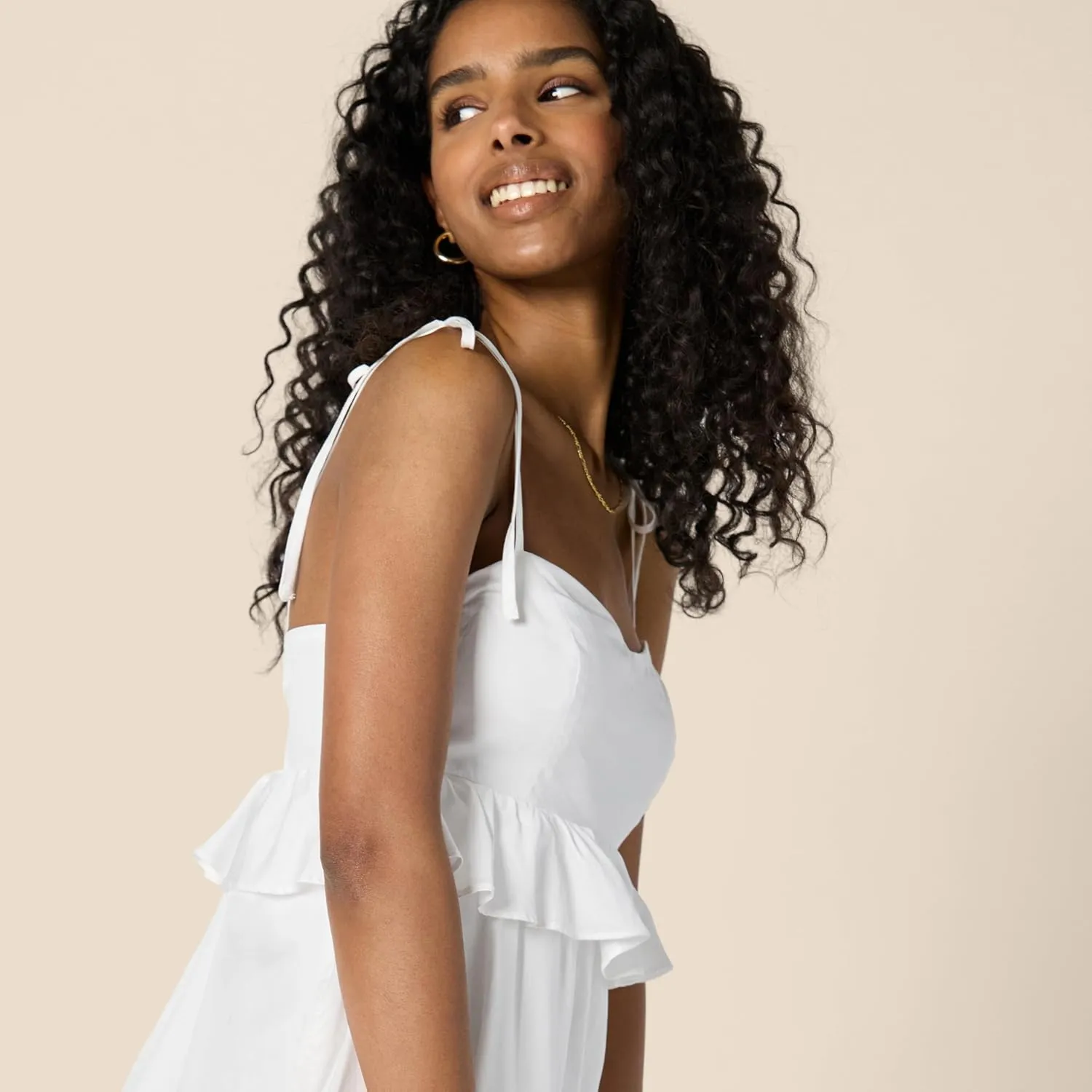 Amazon Essentials Women's Fit and Flare Cotton Sateen Empire Waist Midi Ruffle Dress