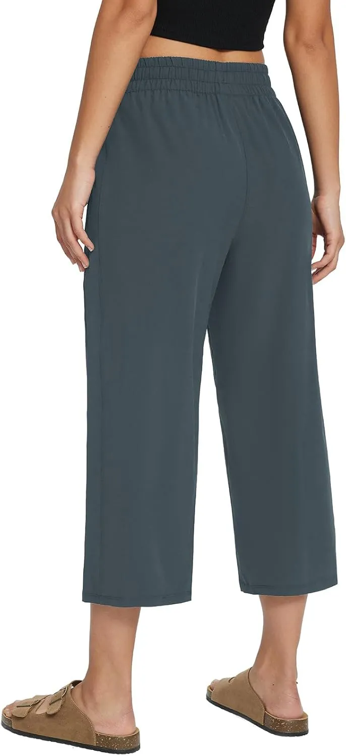baleaf Women's 21" 30" Wide Leg Pants Capris Athletic Casual with Pockets Drawstring Quick Dry Walking Workout UPF50 