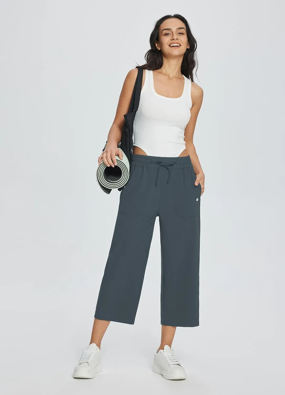 baleaf Women's 21" 30" Wide Leg Pants Capris Athletic Casual with Pockets Drawstring Quick Dry Walking Workout UPF50 