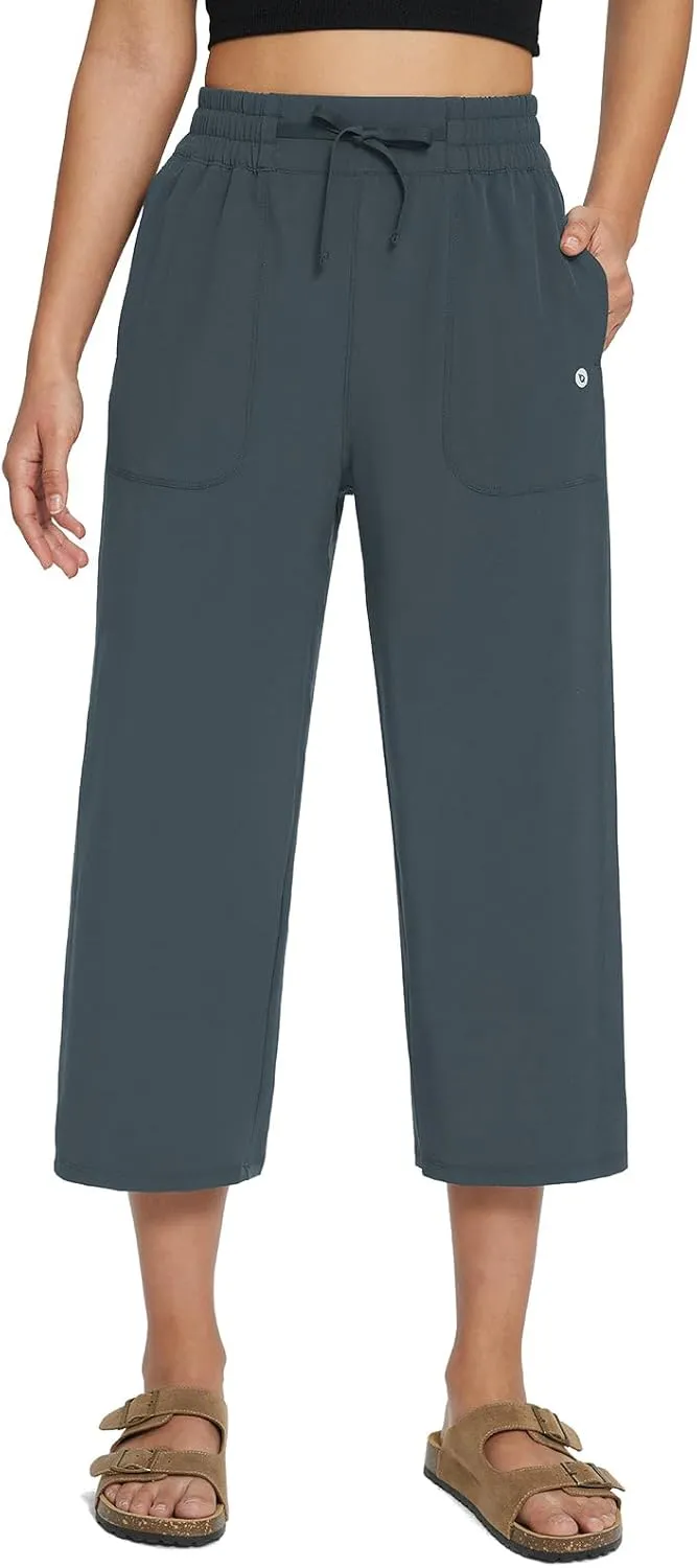 baleaf Women's 21" 30" Wide Leg Pants Capris Athletic Casual with Pockets Drawstring Quick Dry Walking Workout UPF50 