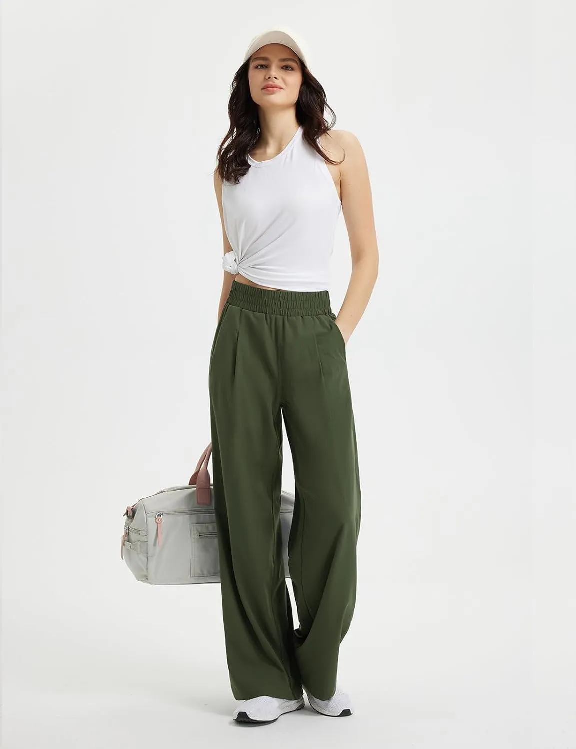 baleaf Women's Track Pants Lightweight Athletic Travel Wide Leg Pants with Pockets 30" Work Lounge Loose Fit UPF50 