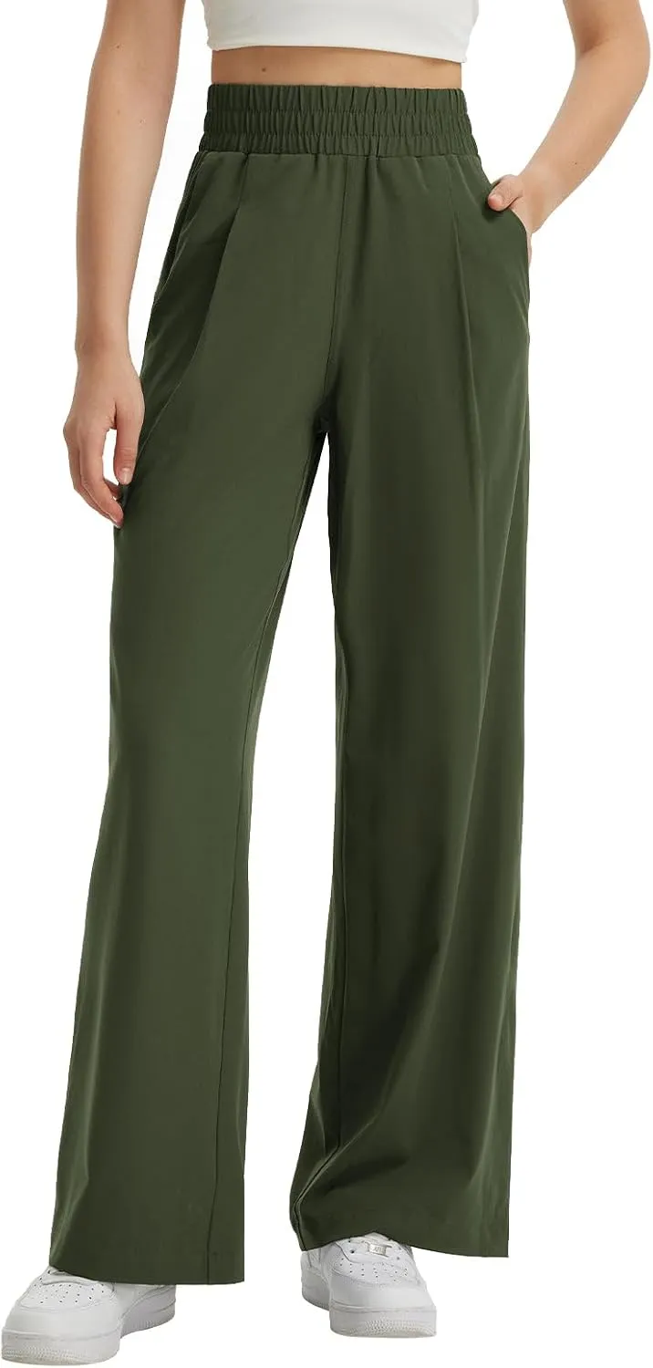 baleaf Women's Track Pants Lightweight Athletic Travel Wide Leg Pants with Pockets 30" Work Lounge Loose Fit UPF50 