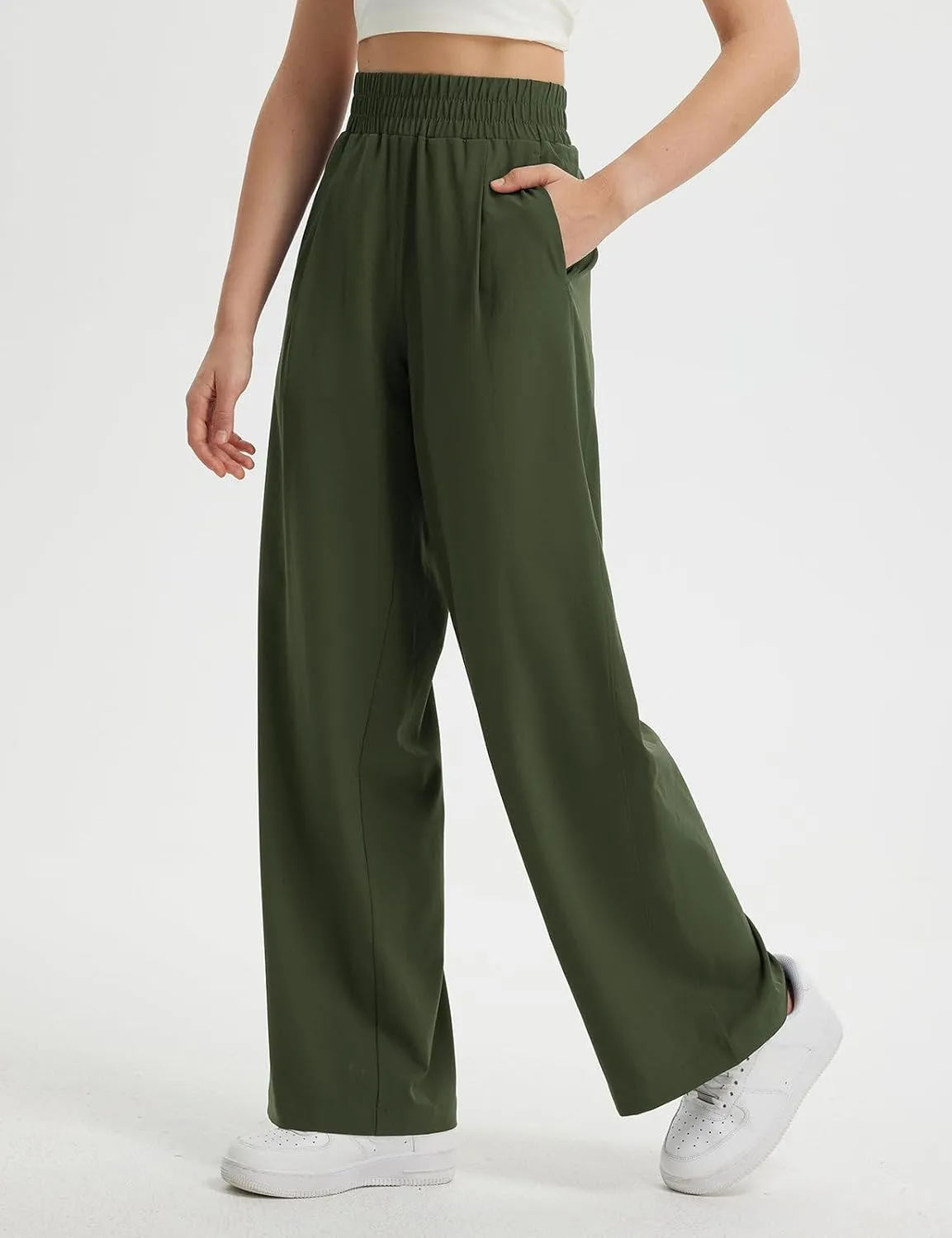 baleaf Women's Track Pants Lightweight Athletic Travel Wide Leg Pants with Pockets 30" Work Lounge Loose Fit UPF50 