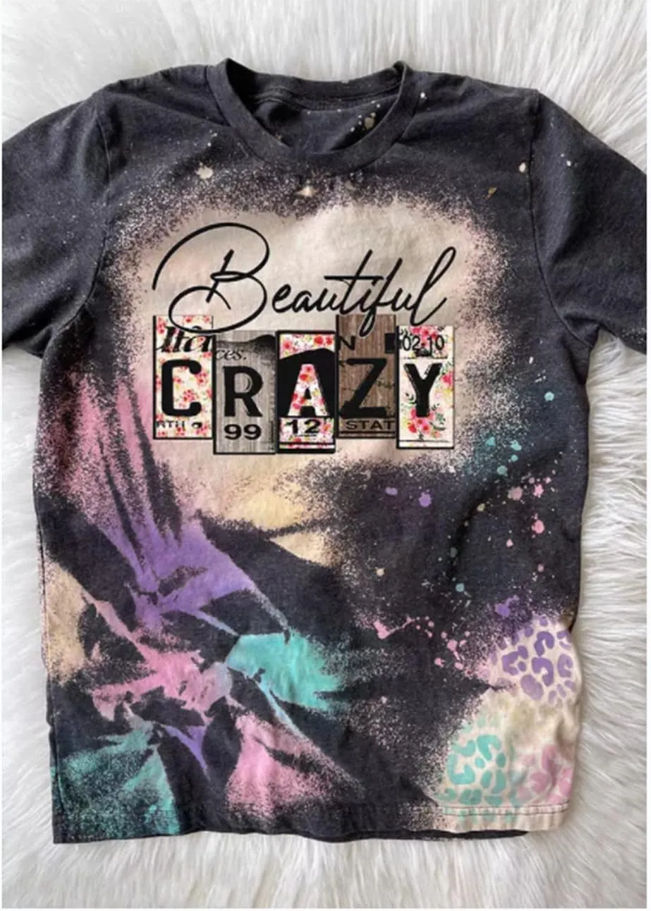 Beautiful Crazy Leopard Bleached T-Shirt Women Western Country Music Shirt Vintage Graphic Country Concert Tee Tops
