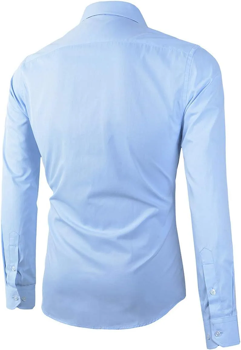 Beninos Mens Slim Fit Solid Point Collar Button Down Dress Shirt