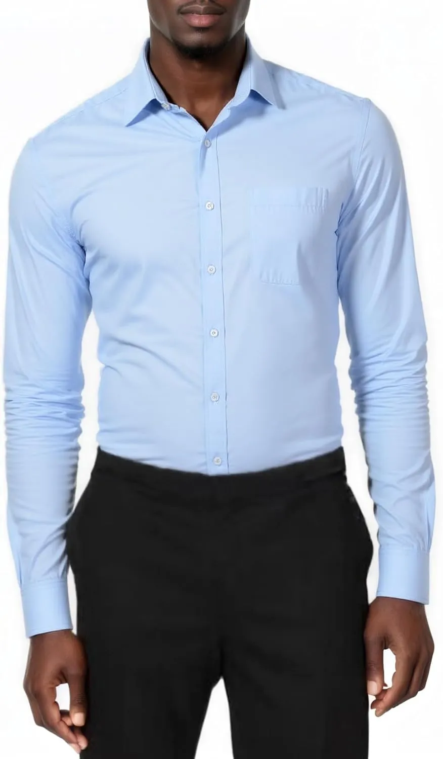 Beninos Mens Slim Fit Solid Point Collar Button Down Dress Shirt