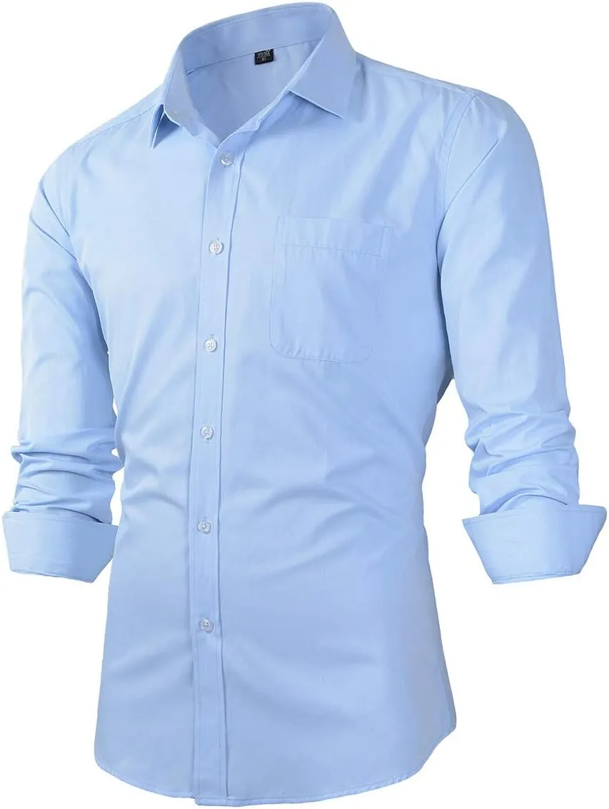 Beninos Mens Slim Fit Solid Point Collar Button Down Dress Shirt