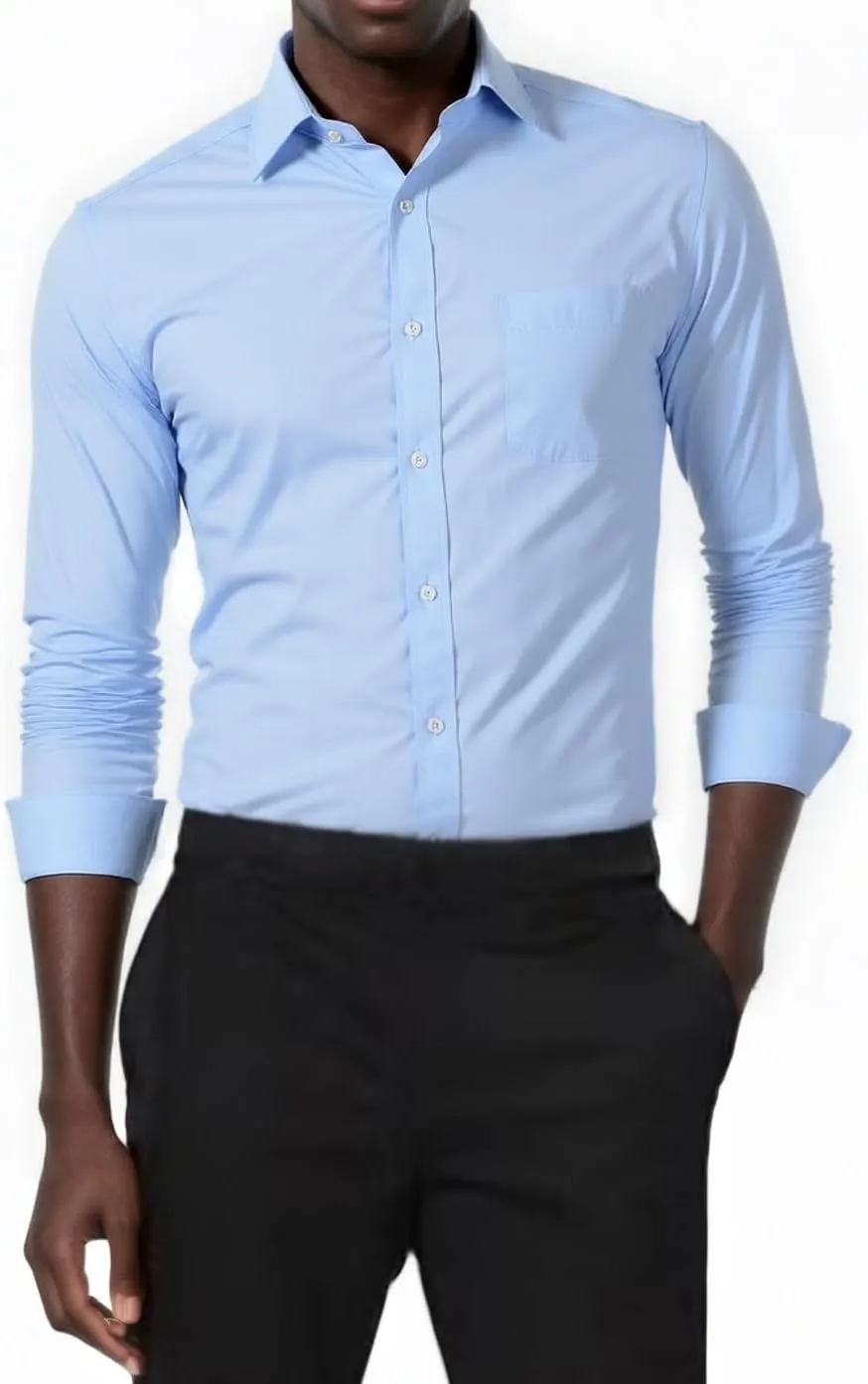 Beninos Mens Slim Fit Solid Point Collar Button Down Dress Shirt