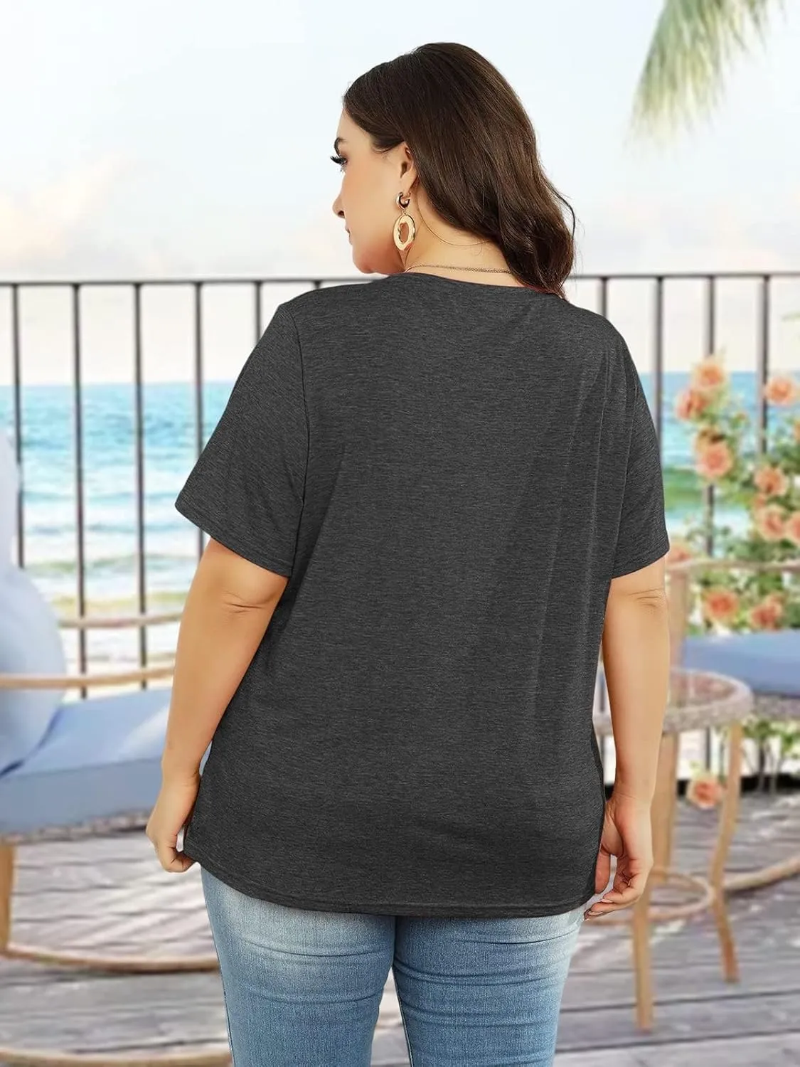 Binshre Plus Size Tops for Women Cute Graphic Tees Loose Fit Flower Printing Short Sleeve Crew Neck T Shirts
