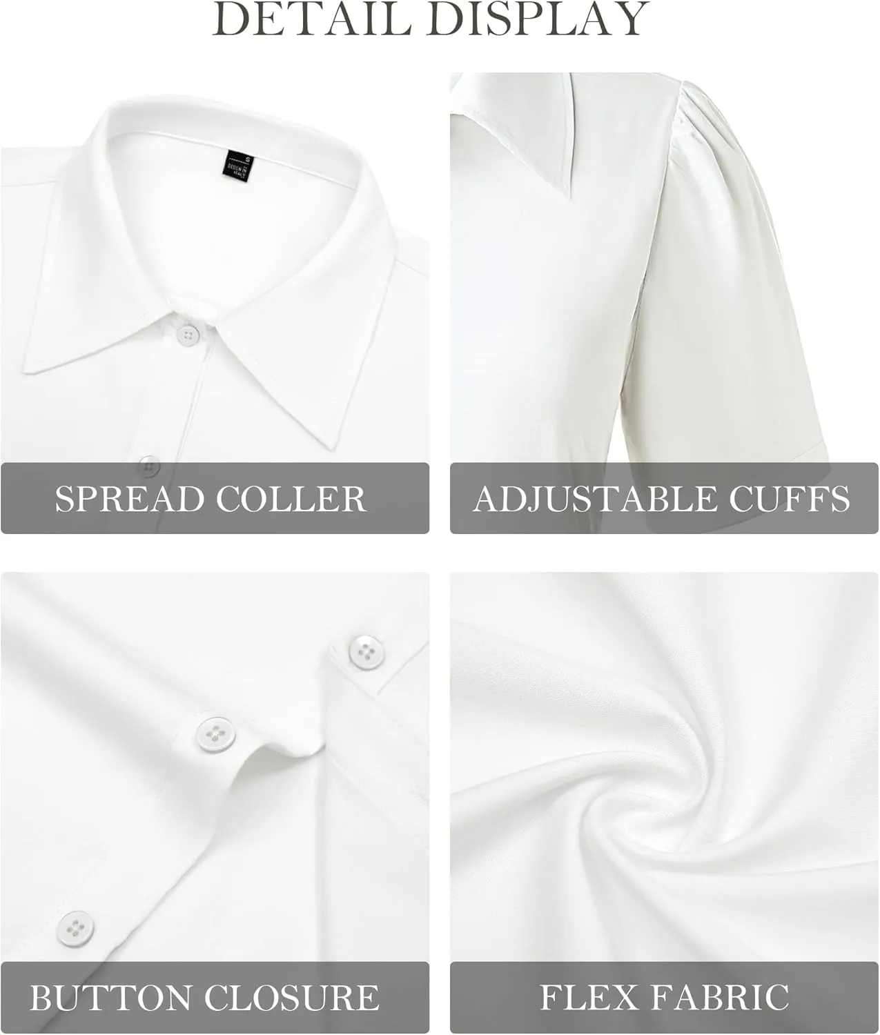 Button Down Shirts for Women Puff Short Sleeve Button Up Dress Shirts Collared Fitted Blouse Work Business Top