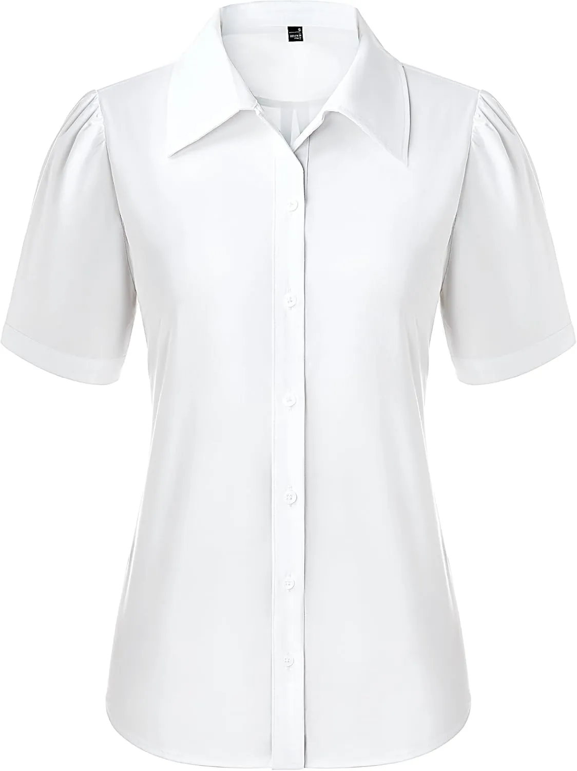 Button Down Shirts for Women Puff Short Sleeve Button Up Dress Shirts Collared Fitted Blouse Work Business Top