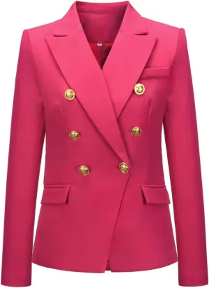 chouyatou Women's Vintage Double Breasted Slim Fit Dress Suit Blazer Jacket