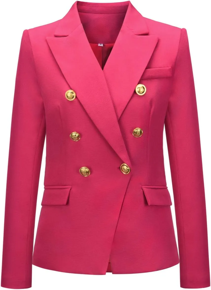 chouyatou Women's Vintage Double Breasted Slim Fit Dress Suit Blazer Jacket
