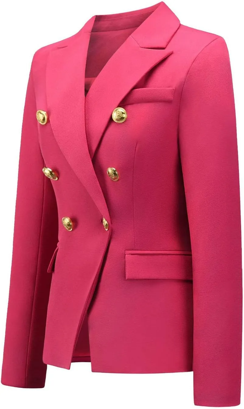 chouyatou Women's Vintage Double Breasted Slim Fit Dress Suit Blazer Jacket
