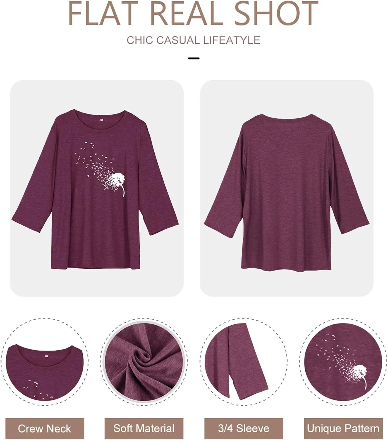 Chulianyouhuo Plus Size Tops for Women Cute Graphic Tees 3/4 Sleeve Flower Print Loose Fit Summer Casual T Shirts
