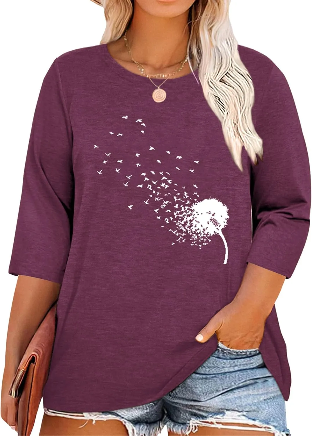 Chulianyouhuo Plus Size Tops for Women Cute Graphic Tees 3/4 Sleeve Flower Print Loose Fit Summer Casual T Shirts