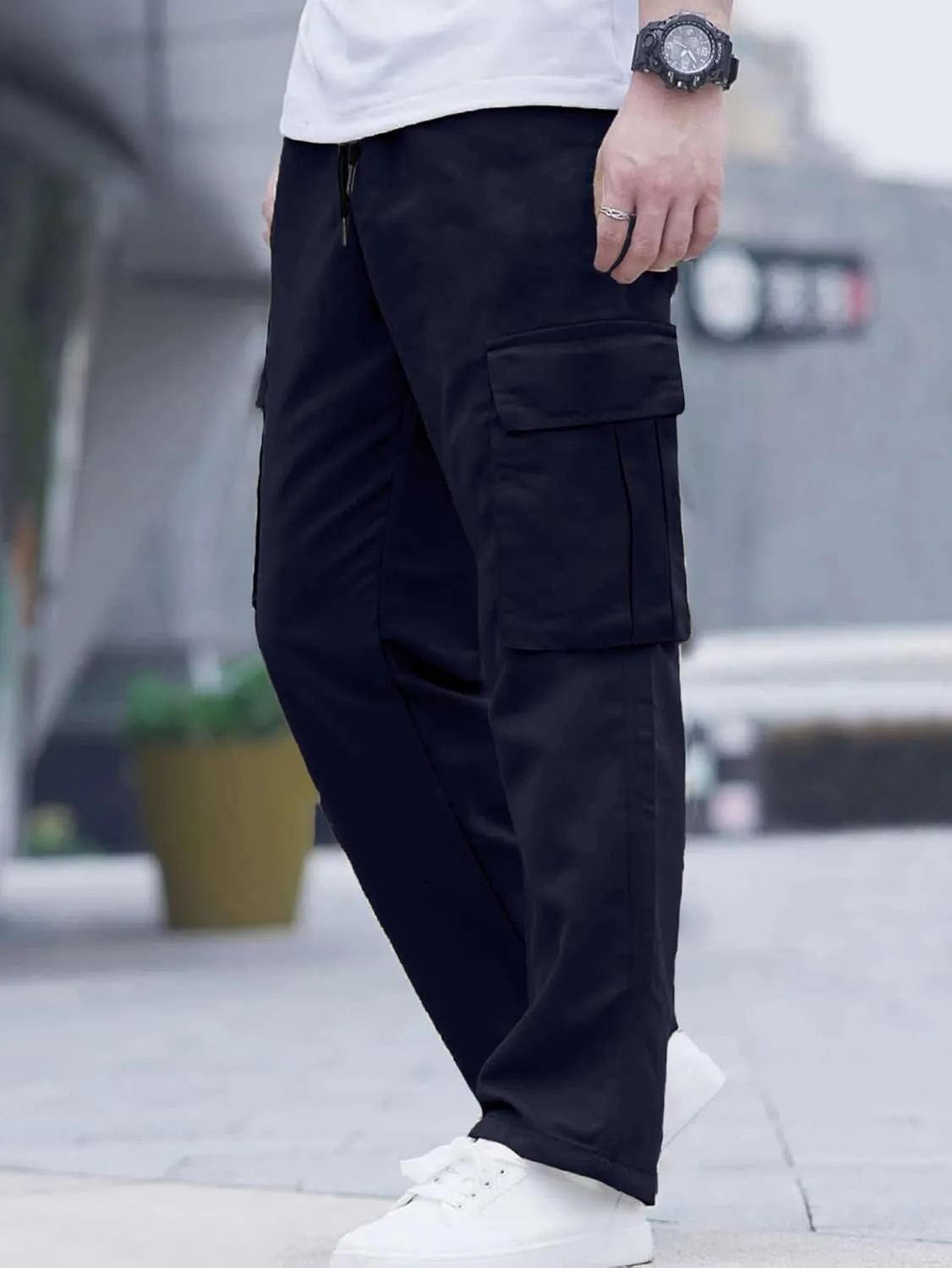 Comdecevis Men's Casual Cargo Pants Workout Joggers Stretch Sweatpants Hiking Drawstring Tactical Pants with Multi Pockets