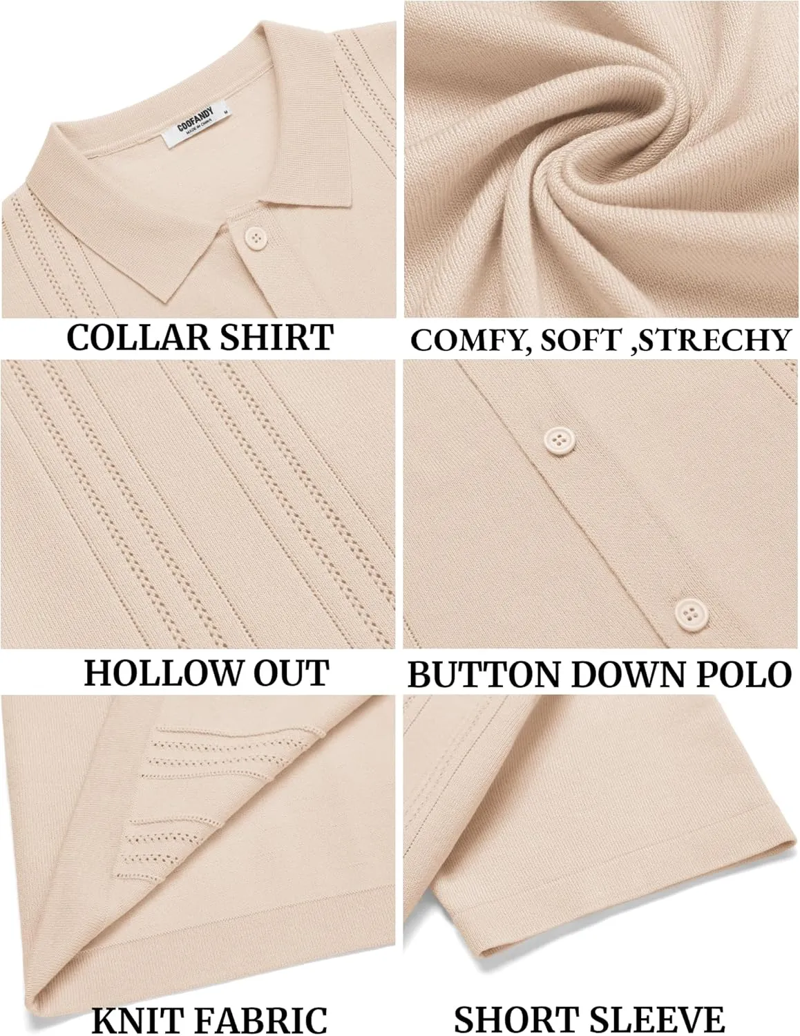 COOFANDY Men's Knit Button Down Shirt Short Sleeve Cuban Guayabera Shirts Casual Textured Polo Summer Tops